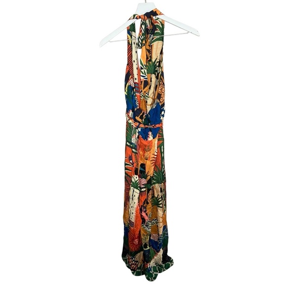 Farm Rio Anthropologie Halter Jumpsuit Wide Leg Bohemian Southwestern Print L - Picture 9 of 11